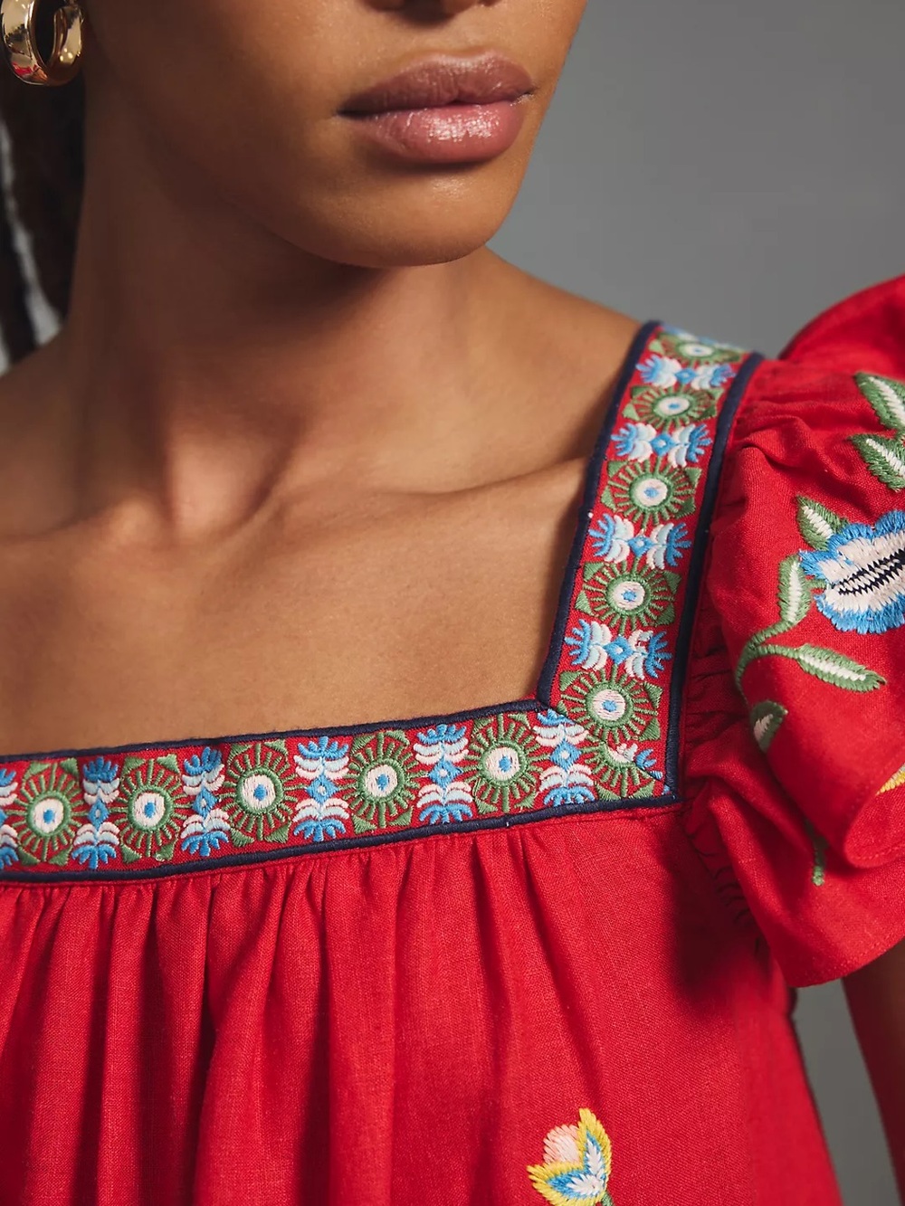 FARM Rio Red Embroidered Ruffle-Sleeve Maxi Dress - Picture 4 of 10